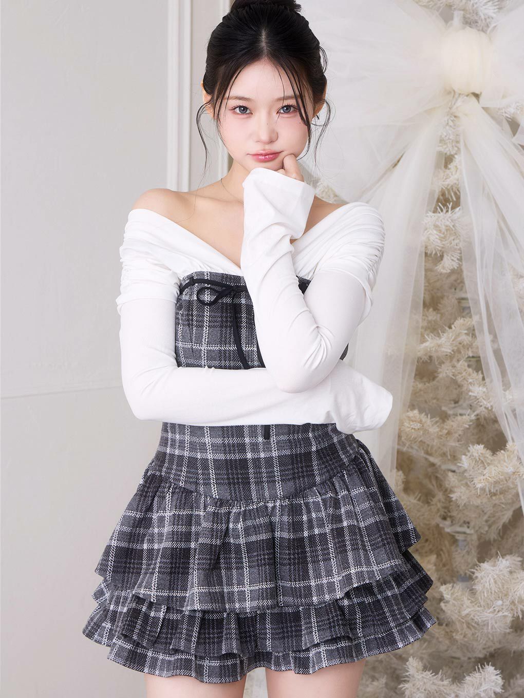 【BUBBLES】チェックレイヤードワンピース