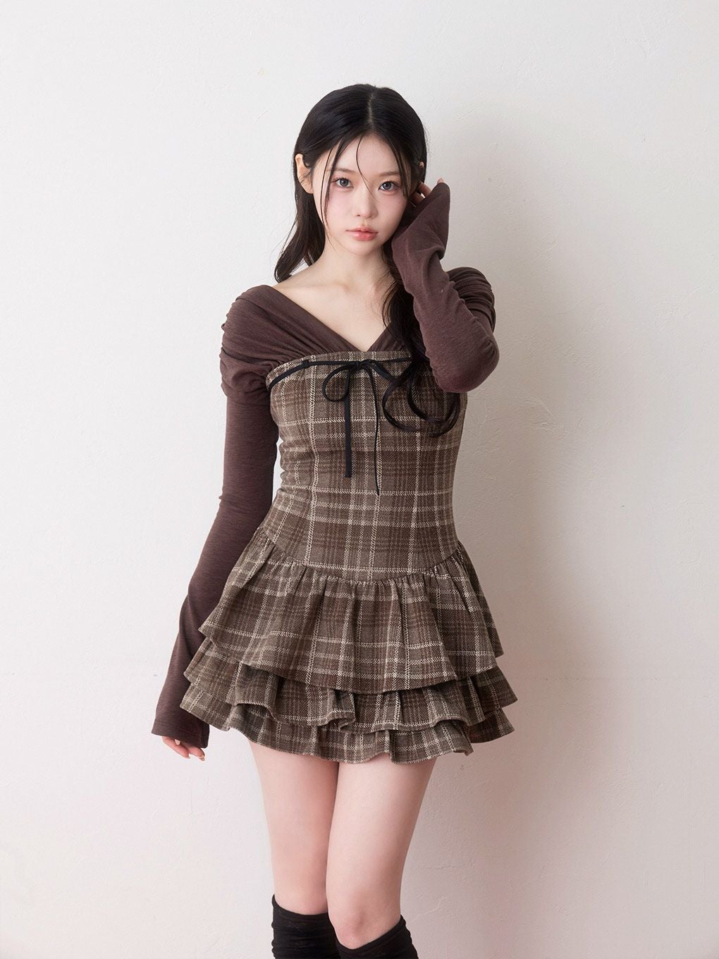 【BUBBLES】チェックレイヤードワンピース
