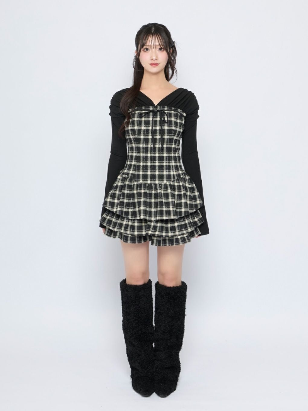 【BUBBLES】チェックレイヤードワンピース