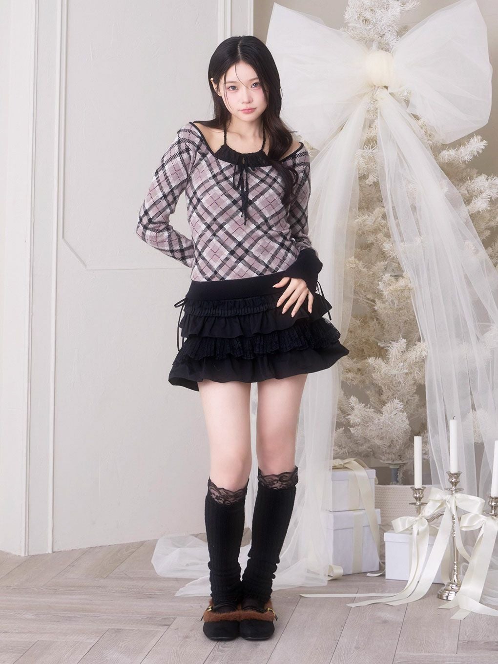 【BUBBLES】レースデコルテニットトップス