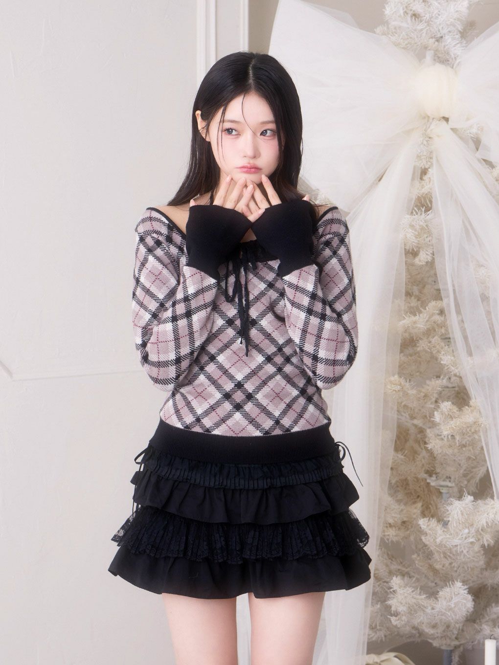 BUBBLES】レースデコルテニットトップス | sparkling mall online store