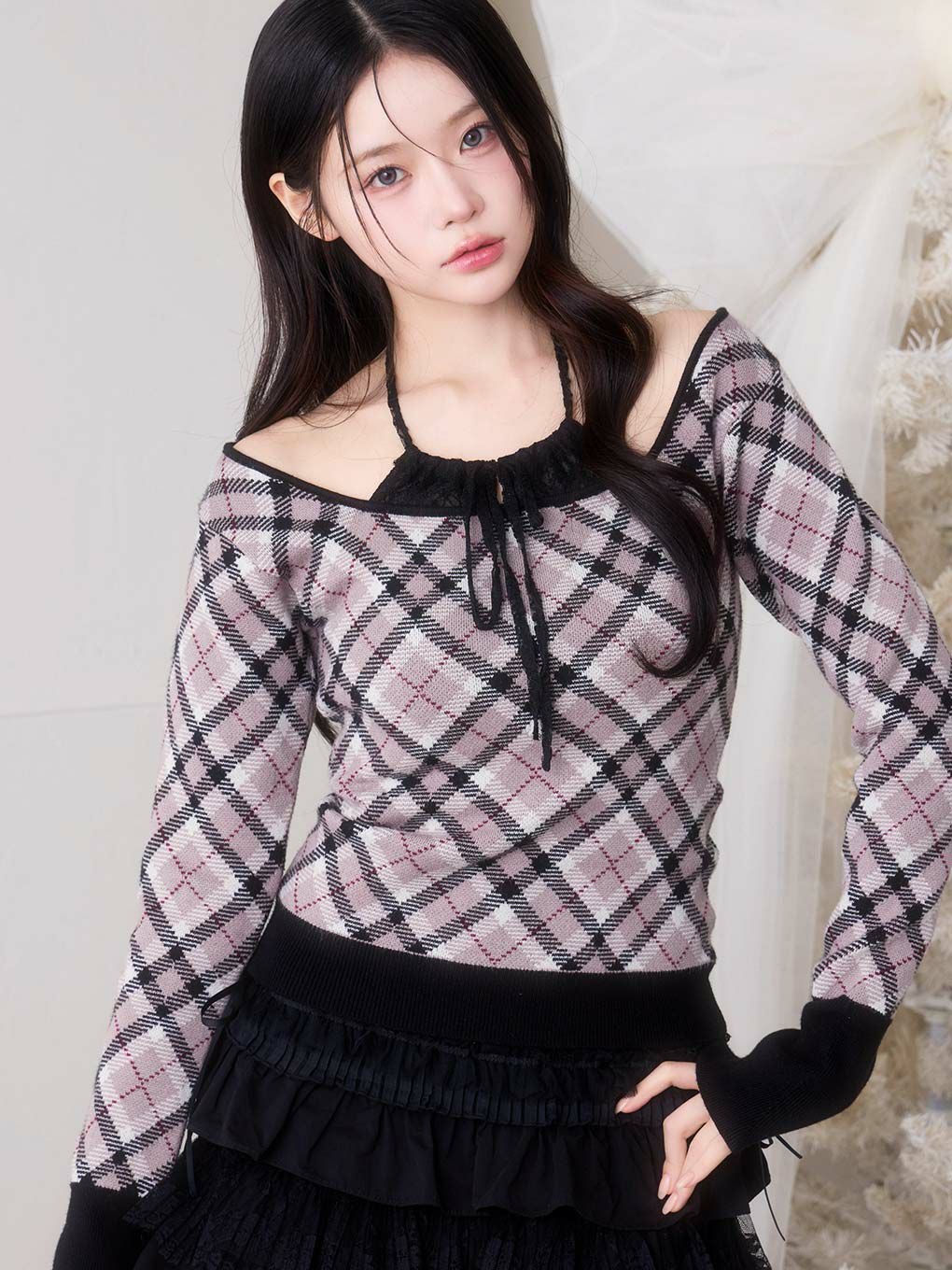 BUBBLES】レースデコルテニットトップス | sparkling mall online store