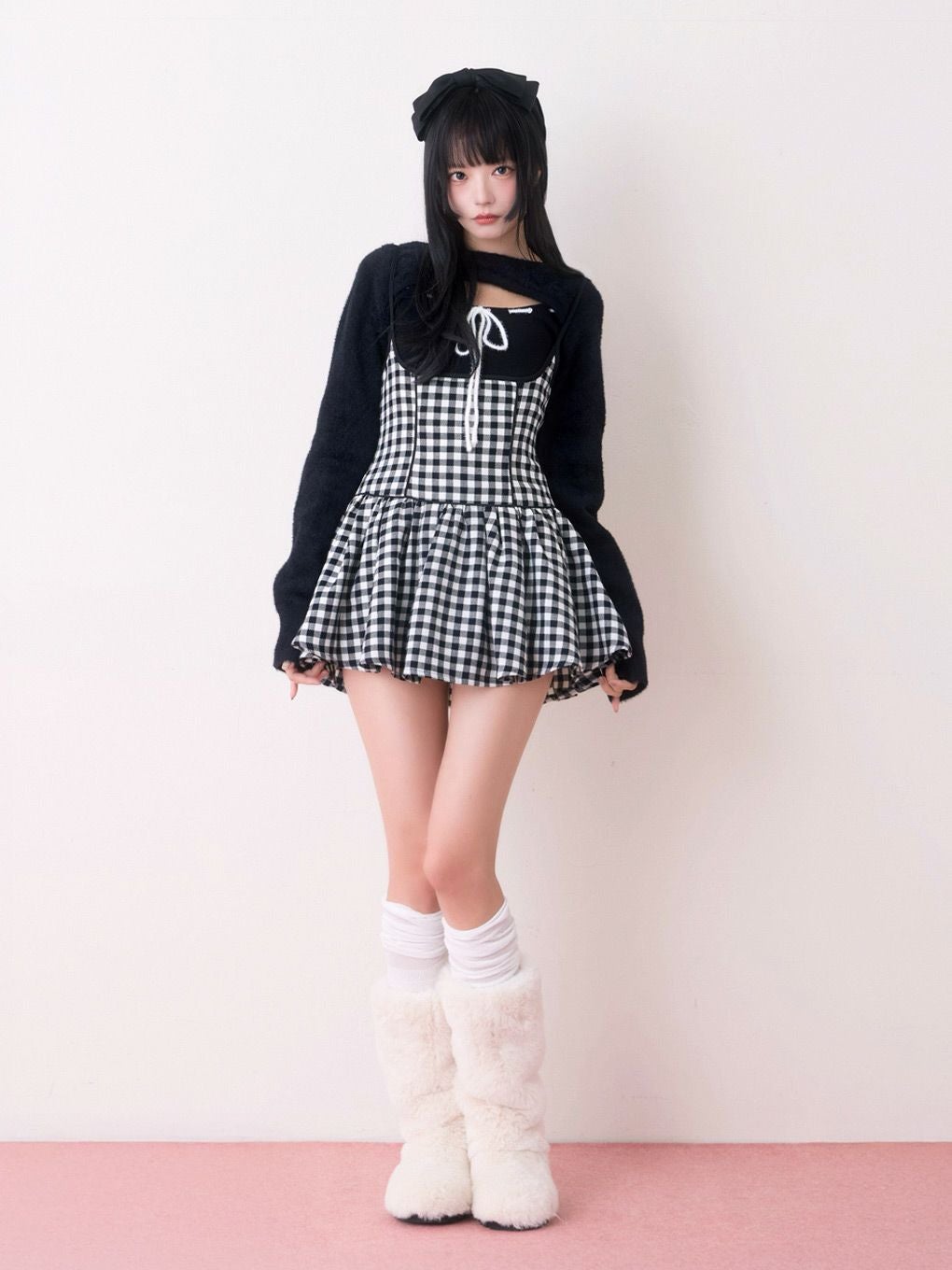 最終値下げ bubbles チェックリボンニット ギンガム BUBBLES】リボンニットトップス | sparkling mall online store
