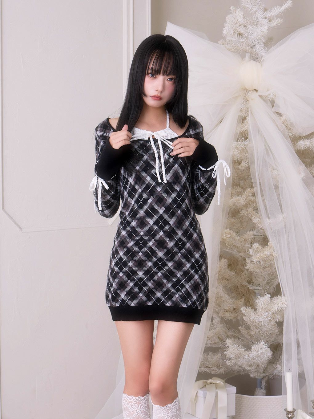 BUBBLES】レースデコルテニットワンピース | sparkling mall online store