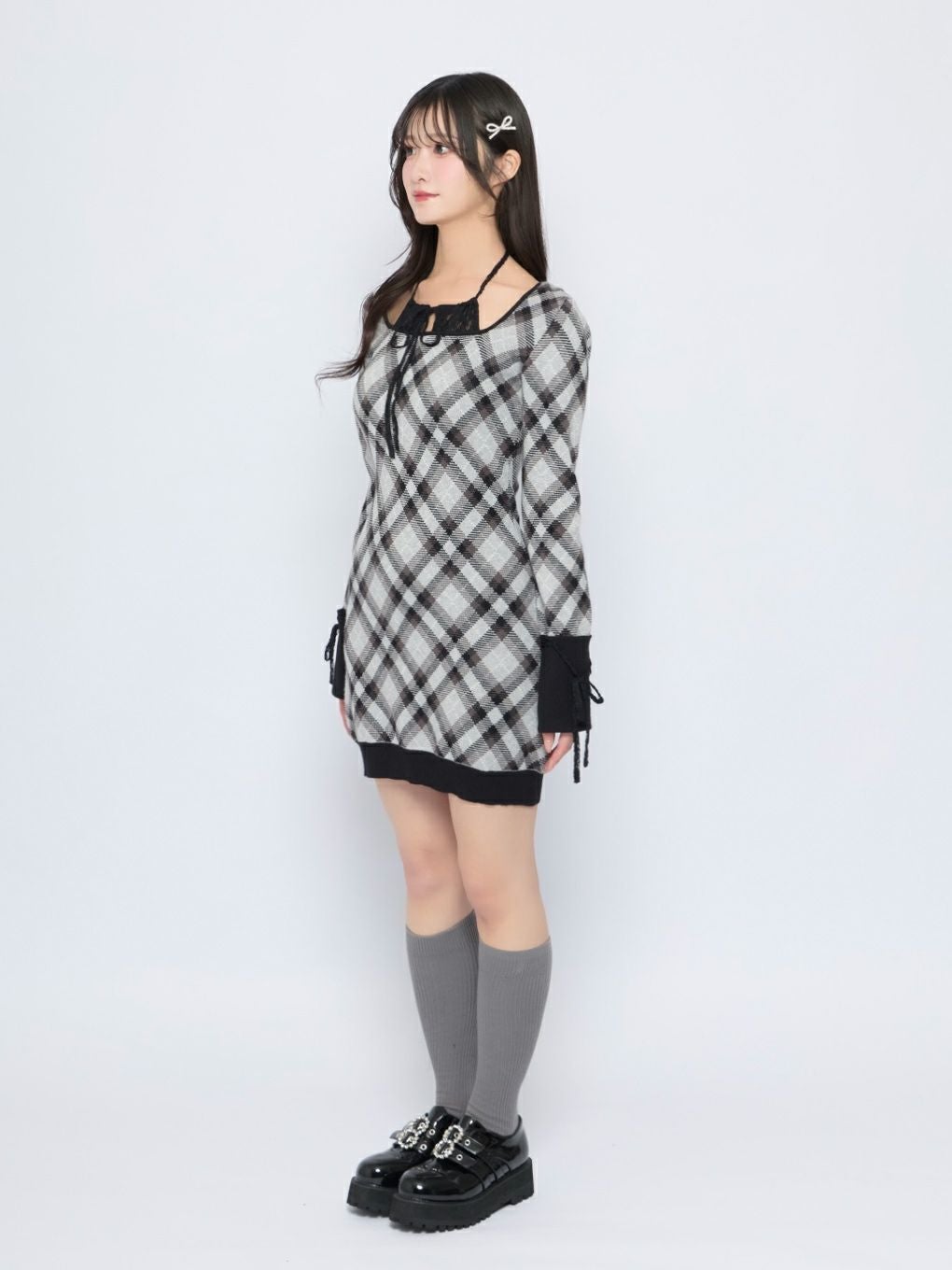 【BUBBLES】レースデコルテニットワンピース