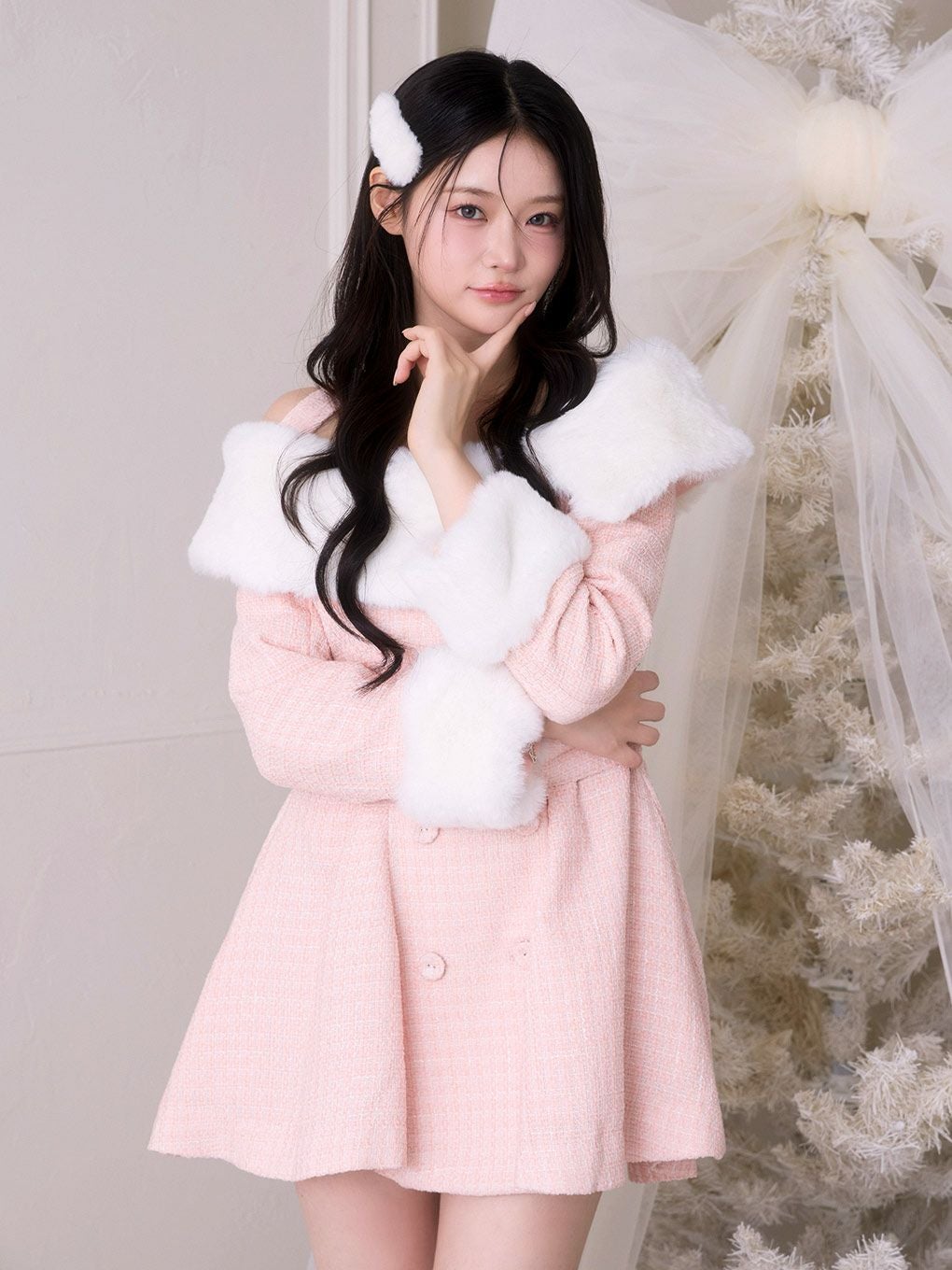 【BUBBLES】ファーオフショルツイードワンピース BUBBLES】ファーオフショルツイードワンピース | sparkling mall