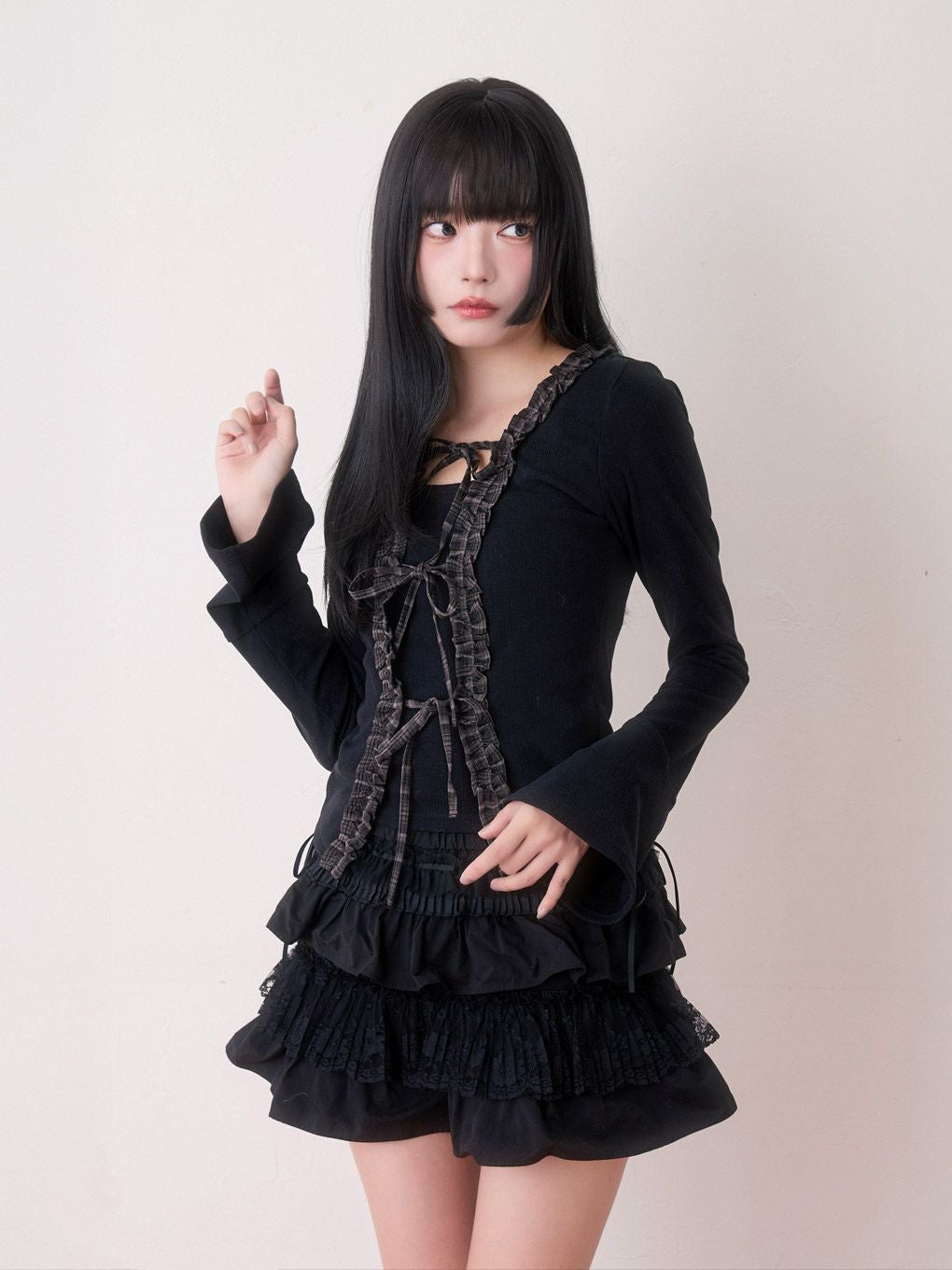 【BUBBLES】チェックフリルトップス