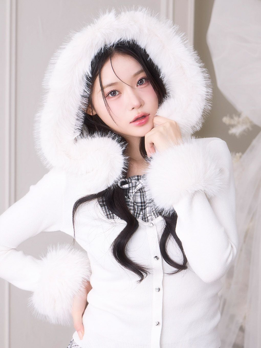 bubbles コケットフーディーニット ホワイト BUBBLES】コケットフーディーニット | sparkling mall online store