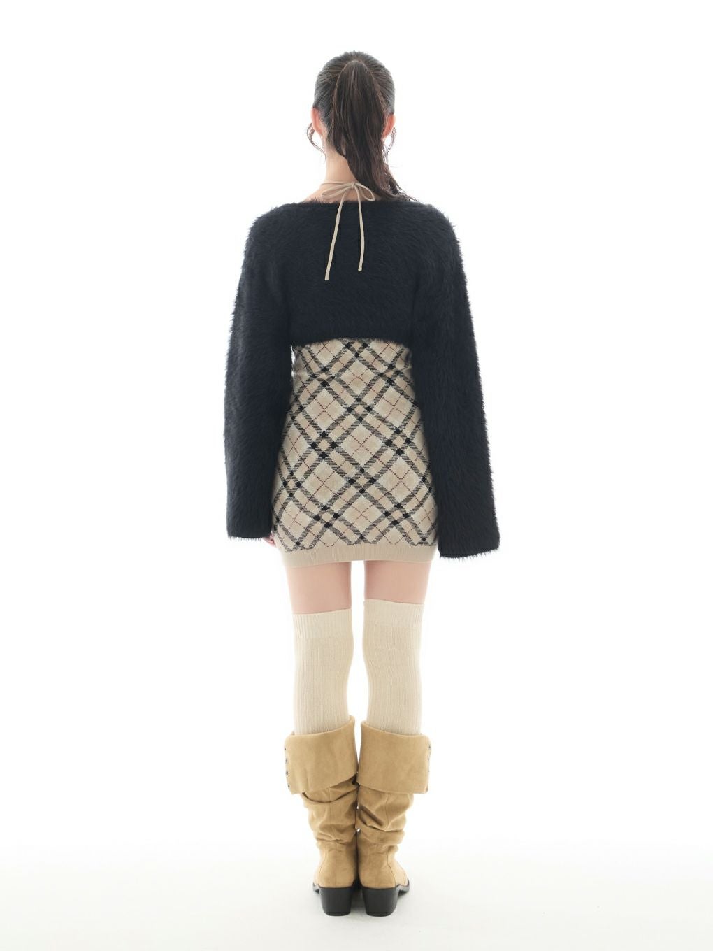 【BUBBLES】チェックシャギーカーデワンピース