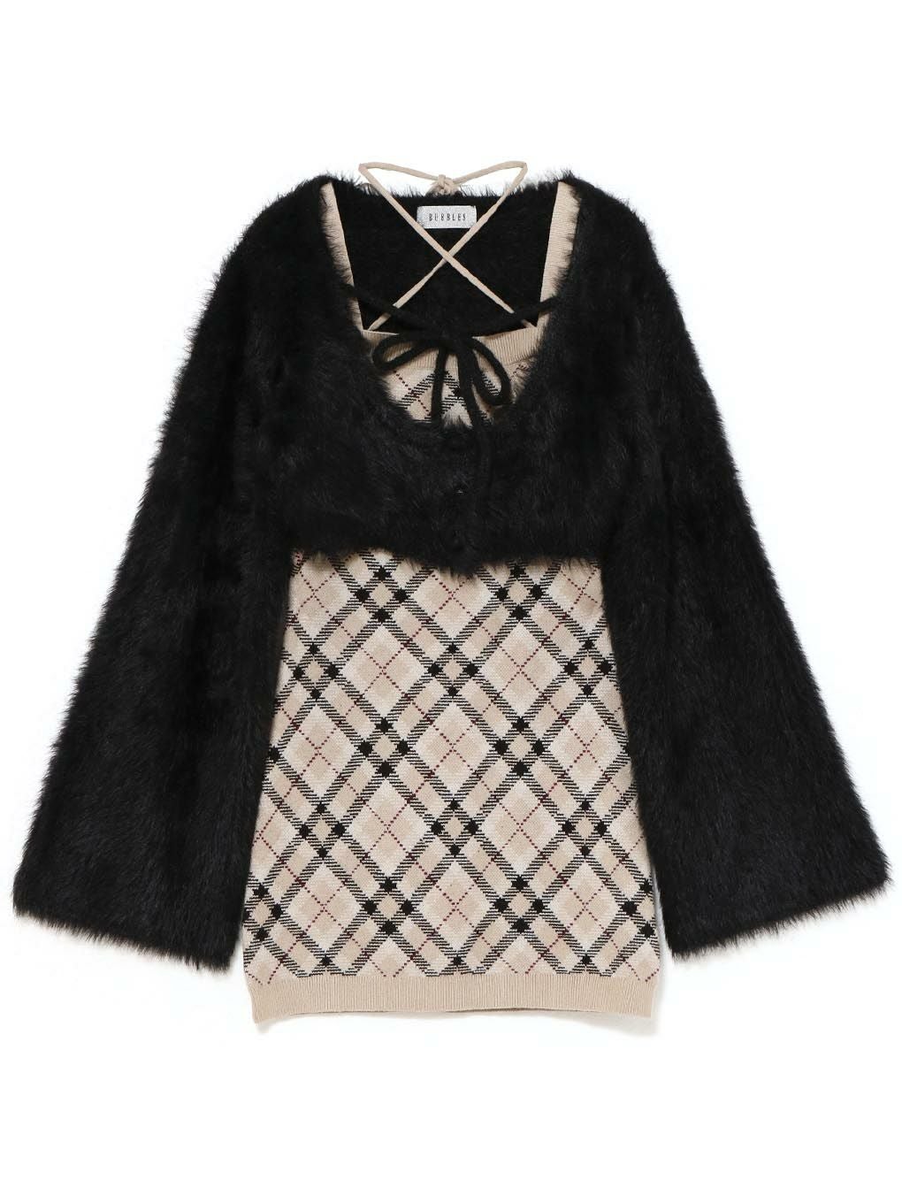 【BUBBLES】チェックシャギーカーデワンピース