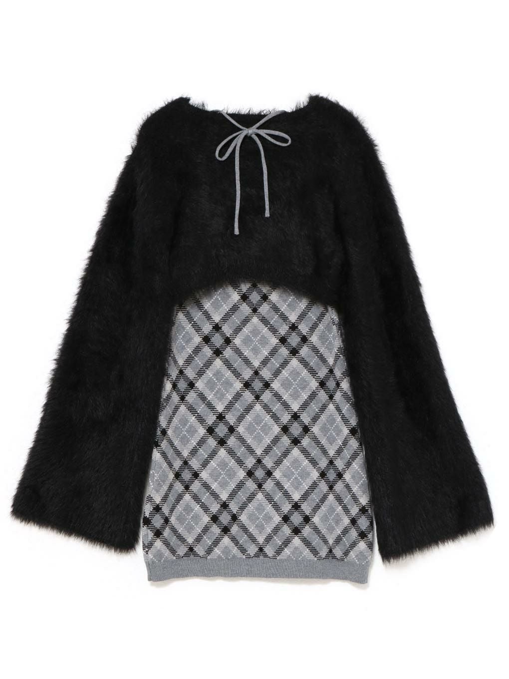 【BUBBLES】チェックシャギーカーデワンピース