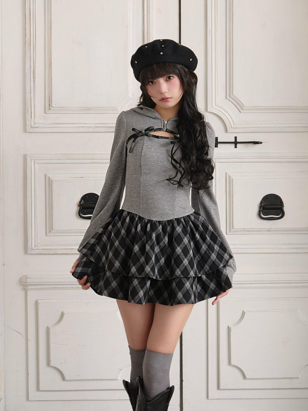 【BUBBLES】チェックパーカーワンピース