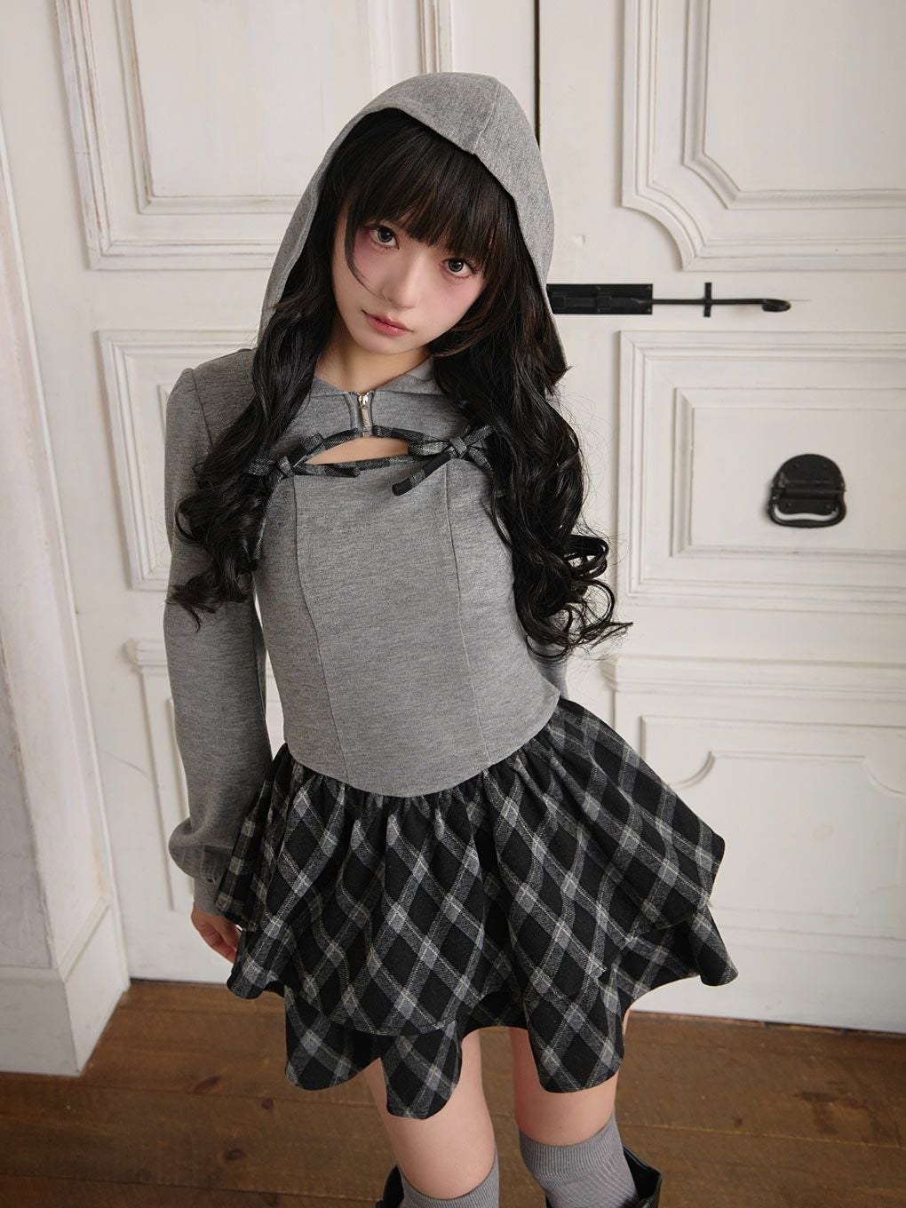 bubbles チェックパーカーワンピ ブラウン BUBBLES】チェックパーカーワンピース | sparkling mall online store