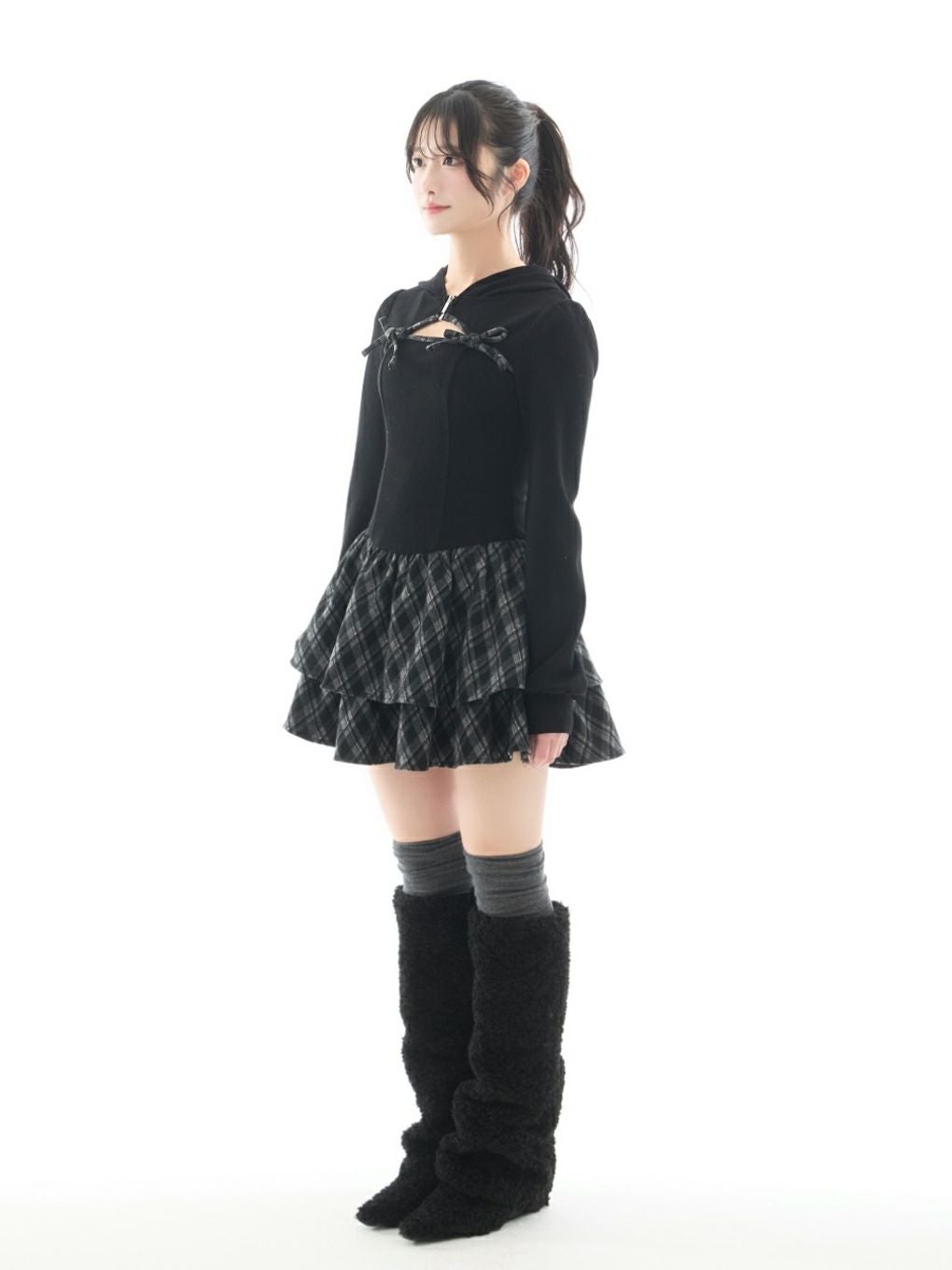 BUBBLES チェックパーカーワンピース　ブラック　Sサイズ BUBBLES】チェックパーカーワンピース | sparkling mall online store