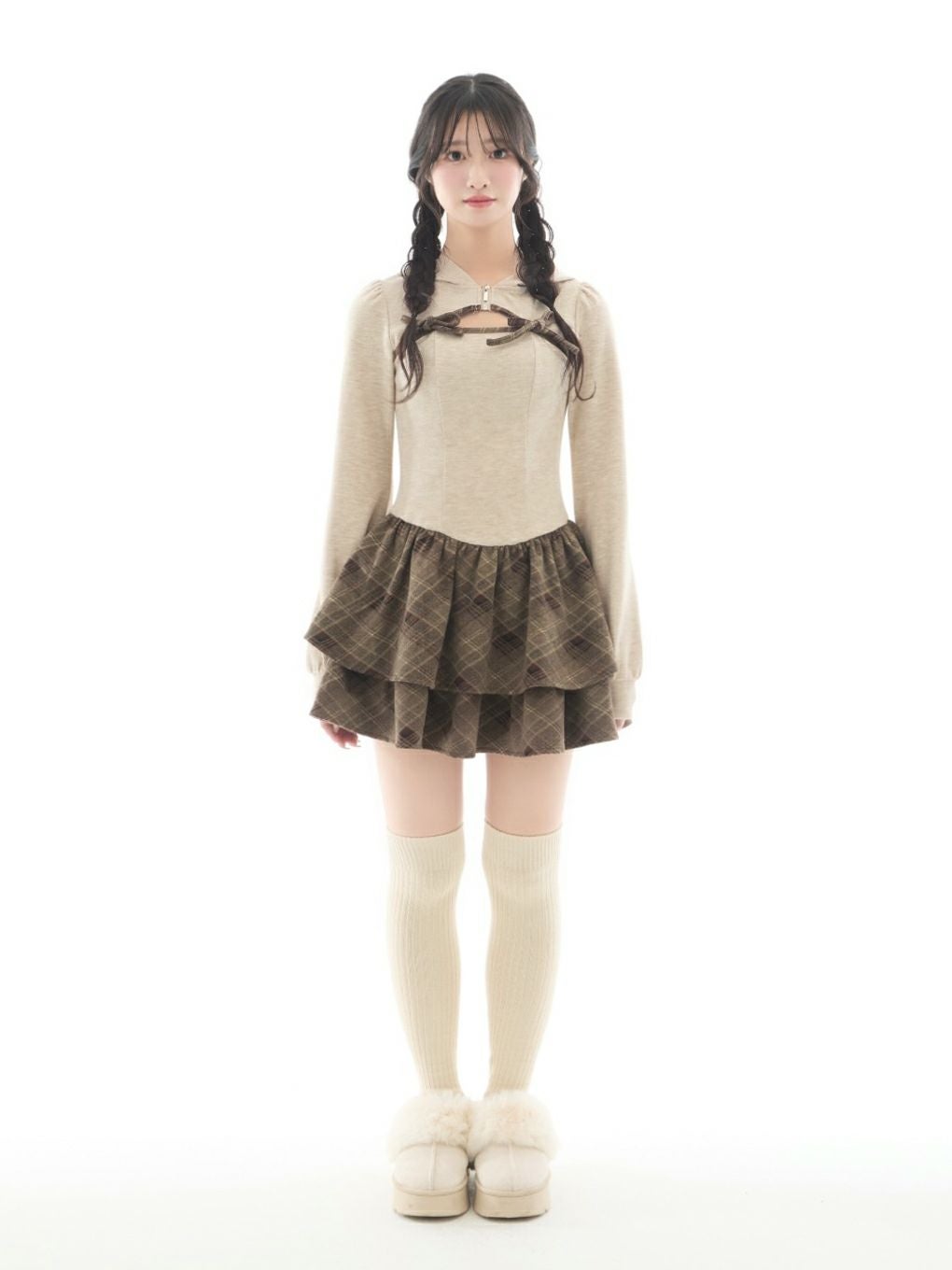 【BUBBLES】チェックパーカーワンピース