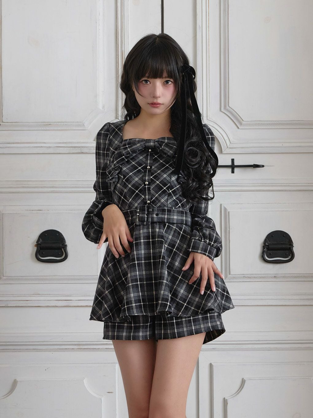 bubbles リボンペプラムセットアップ チェック BUBBLES】リボンペプラムセットアップ | sparkling mall online store