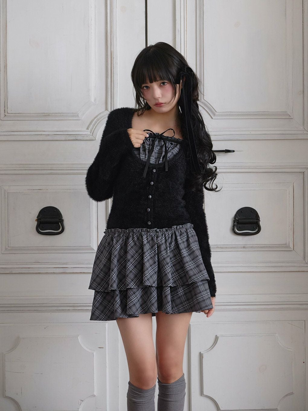 BUBBLESシャギーコケットアンサンブル　ブラック BUBBLES】コケットシャギーワンピース | sparkling mall online store