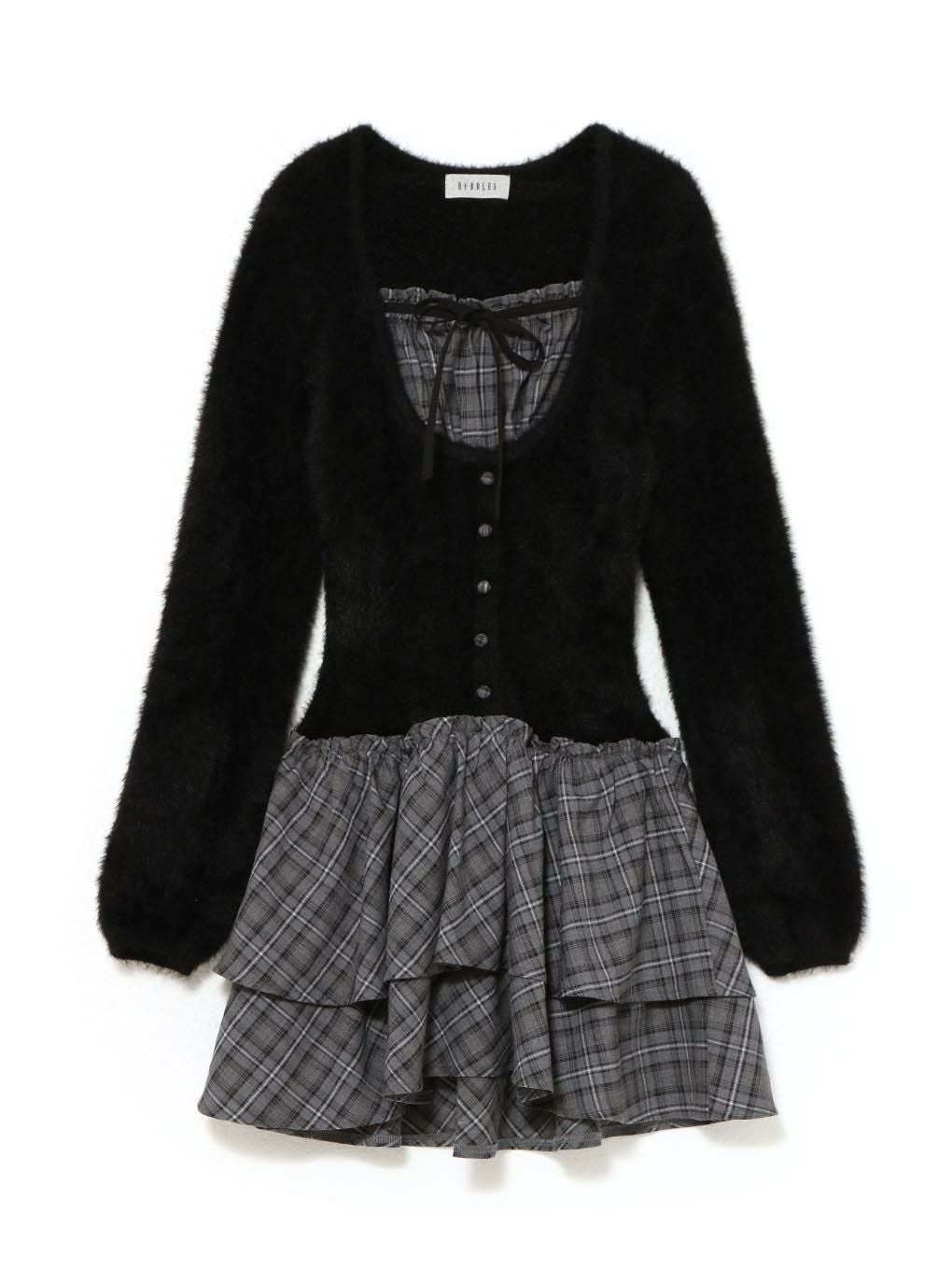 BUBBLESシャギーコケットアンサンブル　ブラック BUBBLES】コケットシャギーワンピース | sparkling mall online store