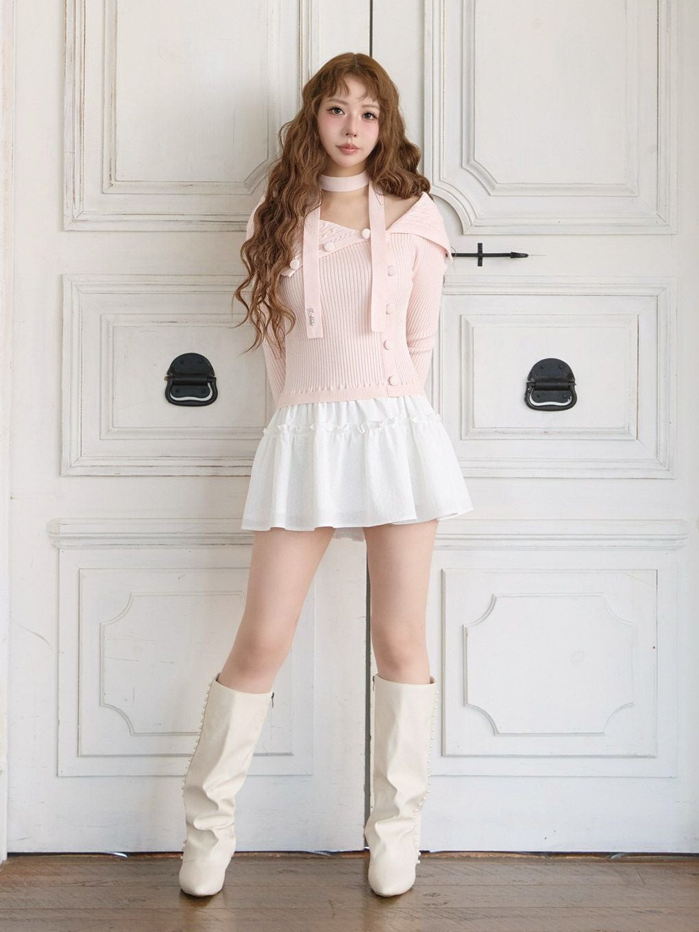 bubbles ケーブルオフショルワンピース ピンク BUBBLES】ケーブルオフショルワンピース | sparkling mall online store