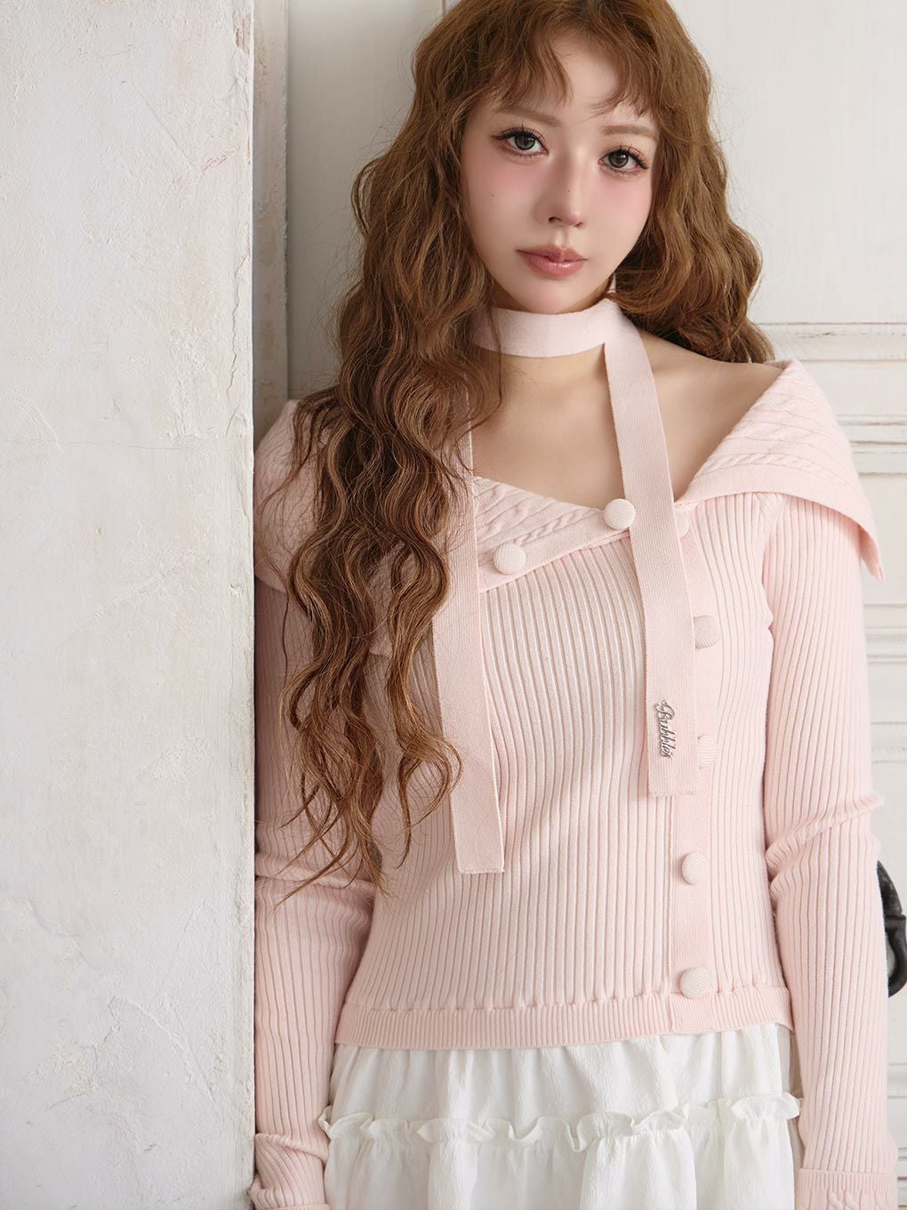 bubbles ケーブルオフショルワンピース ピンク BUBBLES】ケーブルオフショルワンピース | sparkling mall online store