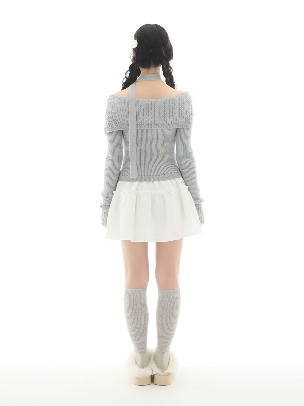 【BUBBLES】ケーブルオフショルワンピース