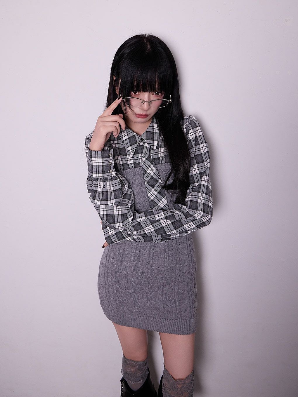 【BUBBLES】シャツレイヤードケーブルワンピース