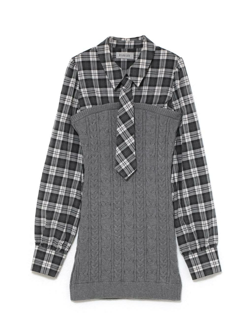  【BUBBLES】シャツレイヤードケーブルワンピース