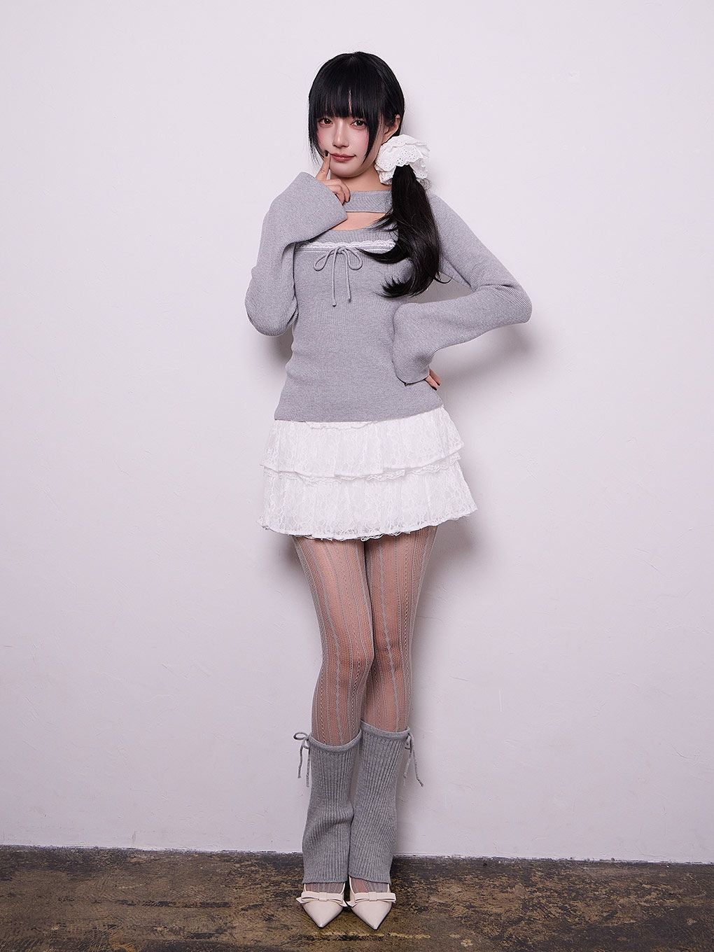 【BUBBLES】レースリボンニットトップス