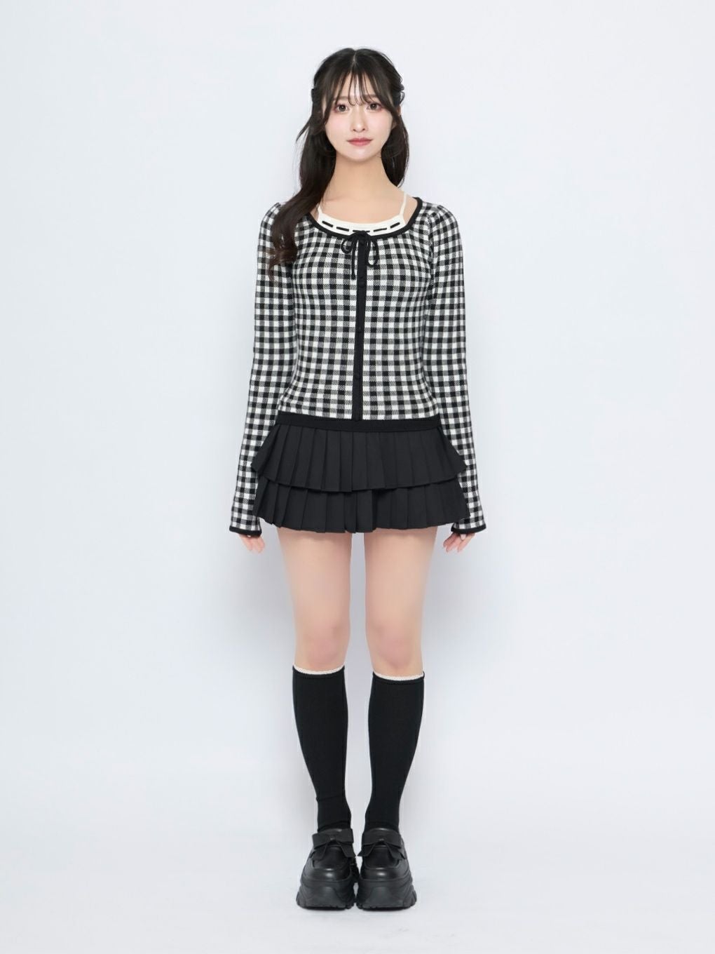 【BUBBLES】レイヤードリボンニットトップス