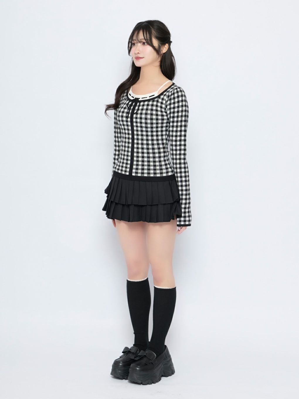 【BUBBLES】レイヤードリボンニットトップス