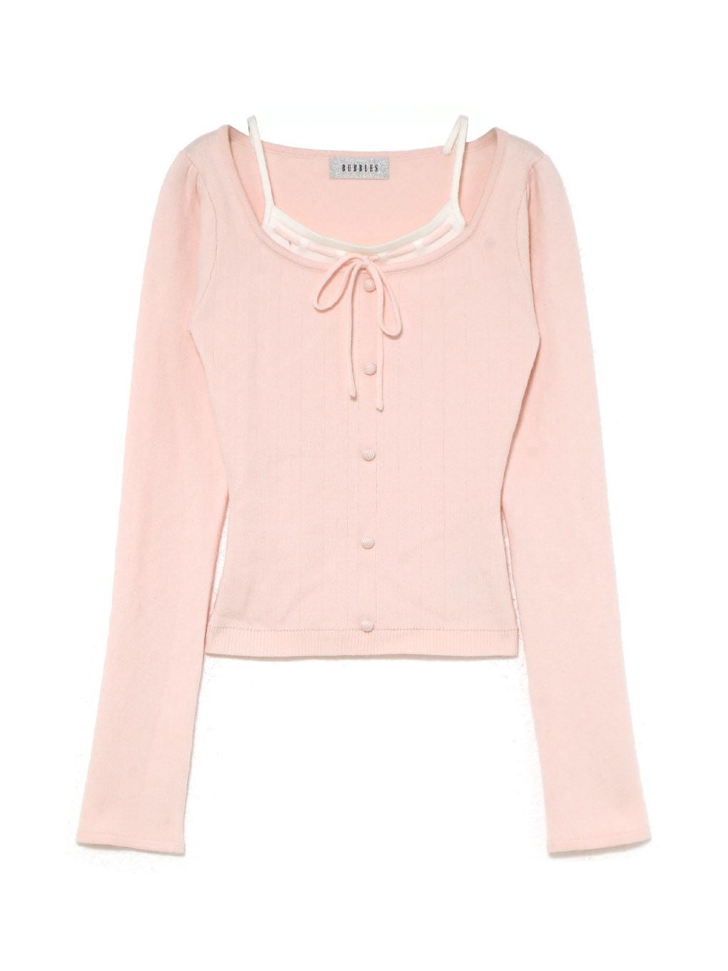 【BUBBLES】レイヤードリボンニットトップス