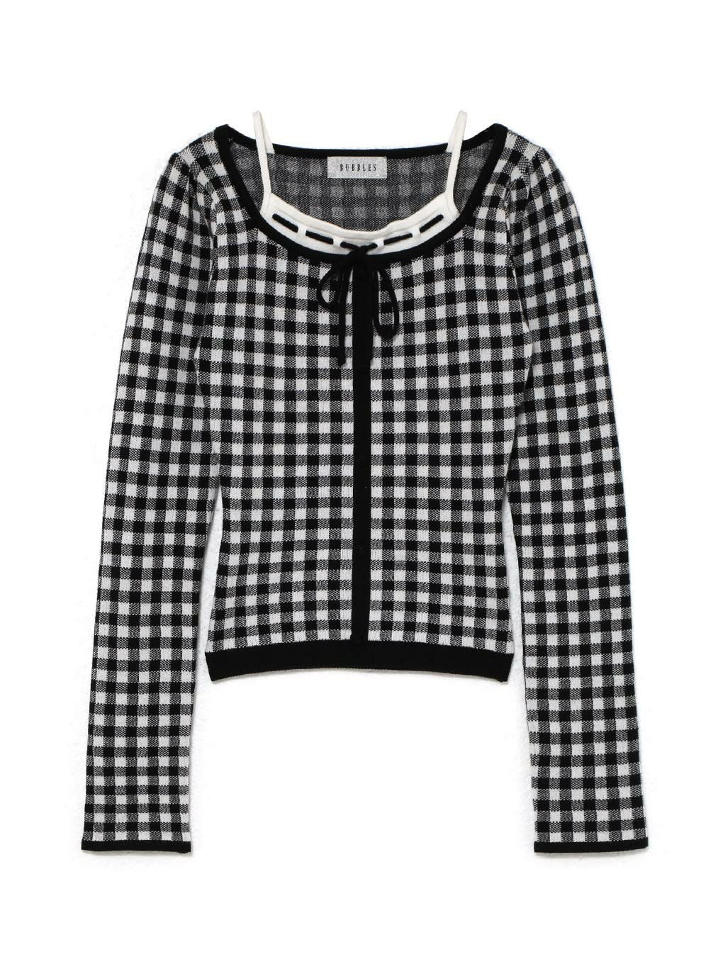 【BUBBLES】レイヤードリボンニットトップス