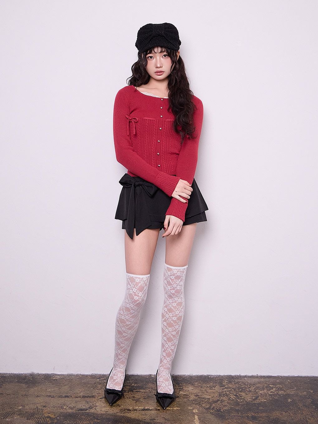 BUBBLES】リボンケーブルニットトップス | sparkling mall online store BUBBLES】リボンケーブルニットトップス | sparkling mall online store