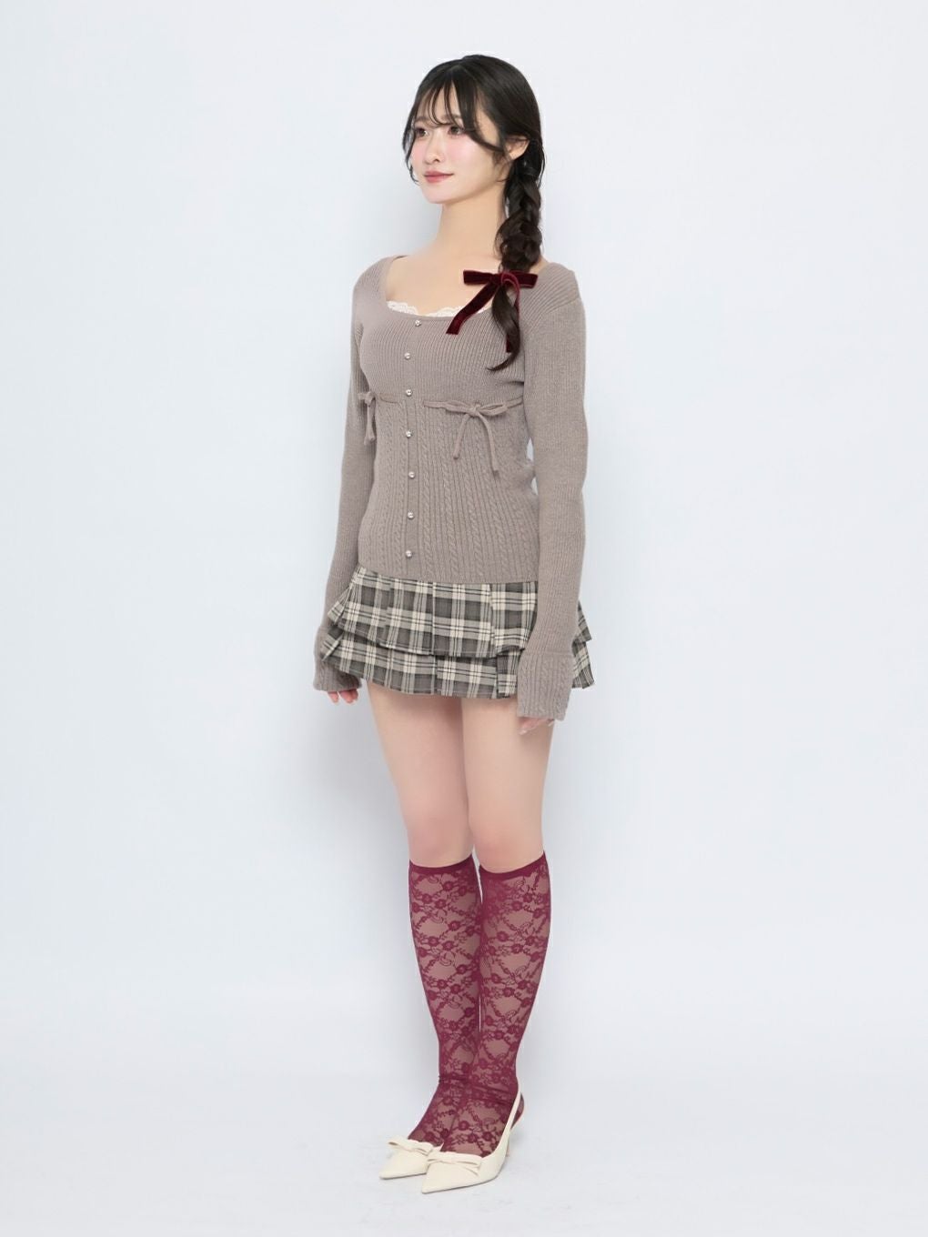 【BUBBLES】リボンケーブルニットトップス