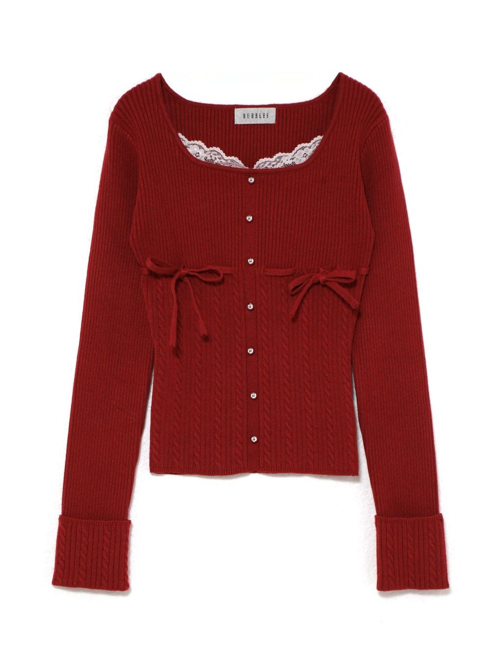 【BUBBLES】リボンケーブルニットトップス