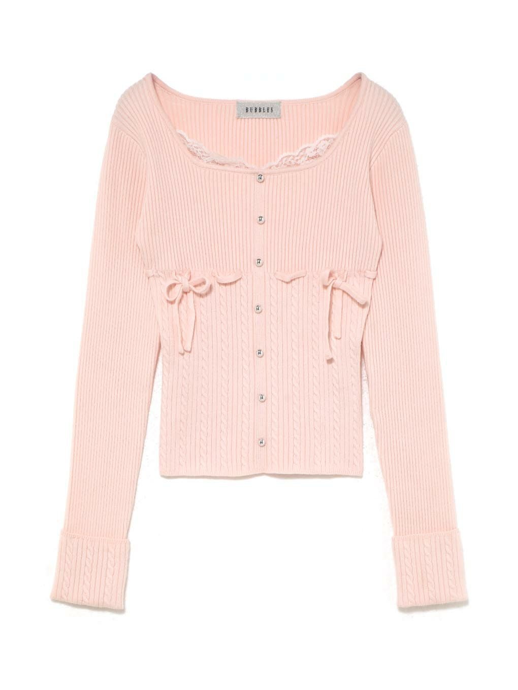 【BUBBLES】リボンケーブルニットトップス