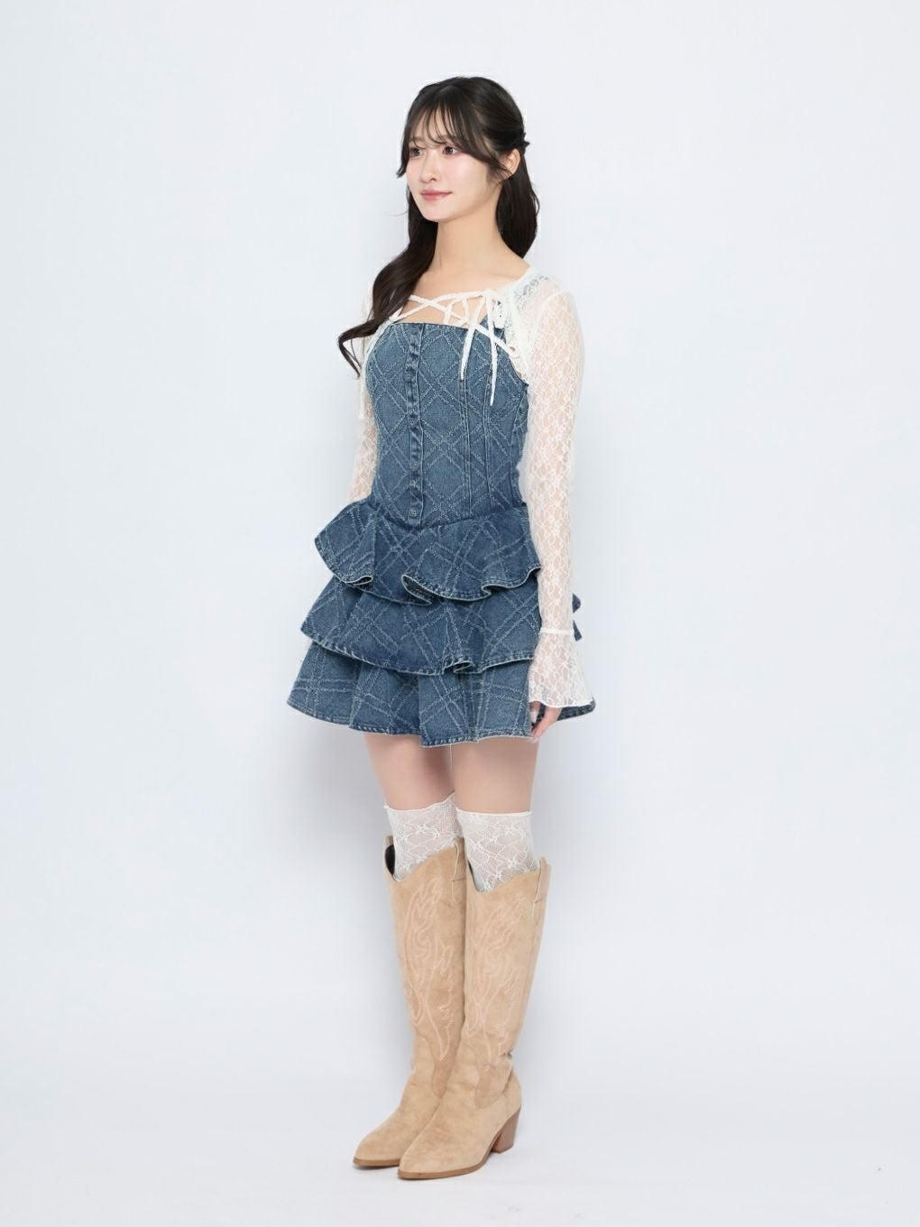 バブルス（bubbles）　デニムティアードワンピース　ブルー BUBBLES】デニムティアードワンピース | sparkling mall online store