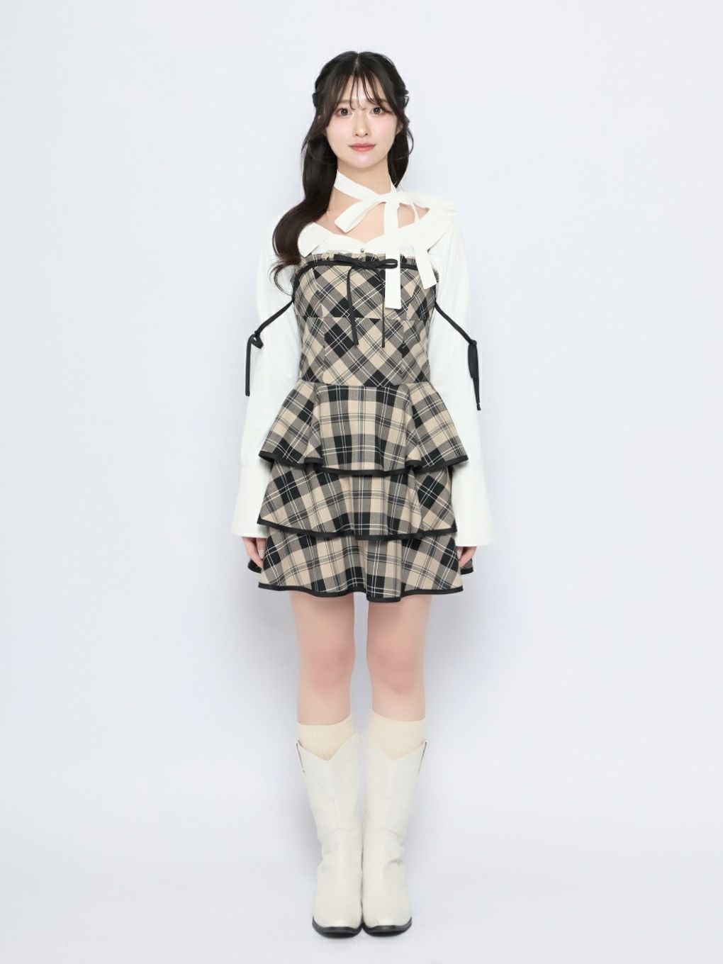 bubbles バブルス ガーリーティアードワンピース グレー ストライプ 長袖 BUBBLES】ガーリーティアードワンピース | sparkling mall online store