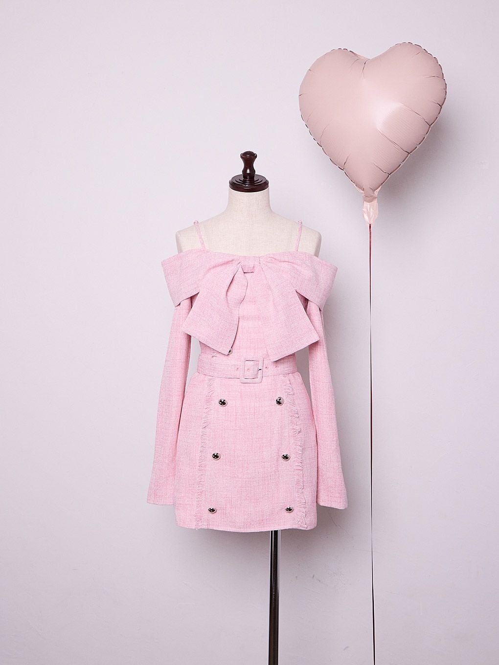 【BUBBLES】オフショルツイードワンピース