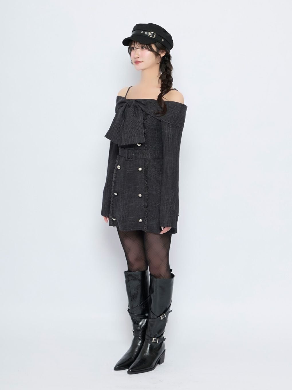 【BUBBLES】オフショルツイードワンピース