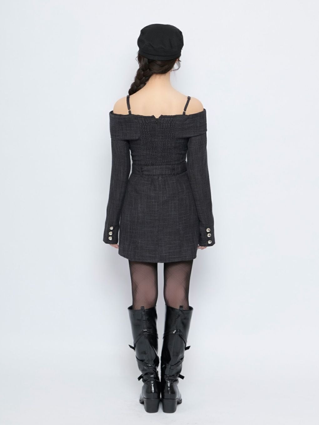 【BUBBLES】オフショルツイードワンピース