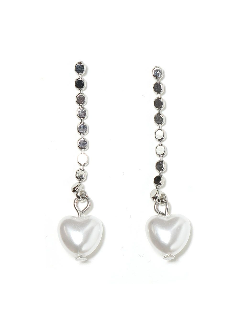 【BUBBLES】パールハートチェーンピアス