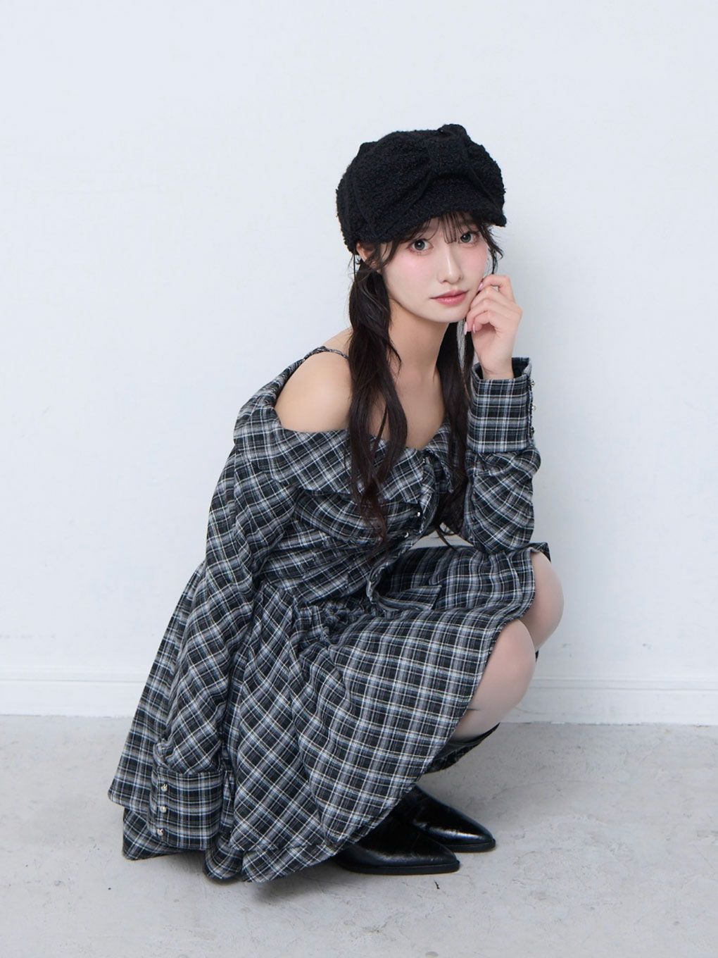 【BUBBLES】オフショルネクタイティアードワンピース