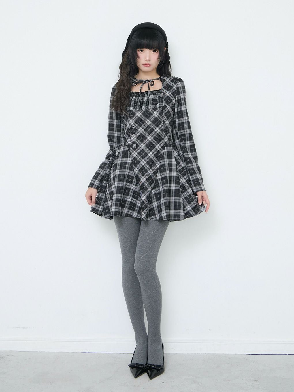 【BUBBLES】オープンネックフレアワンピース