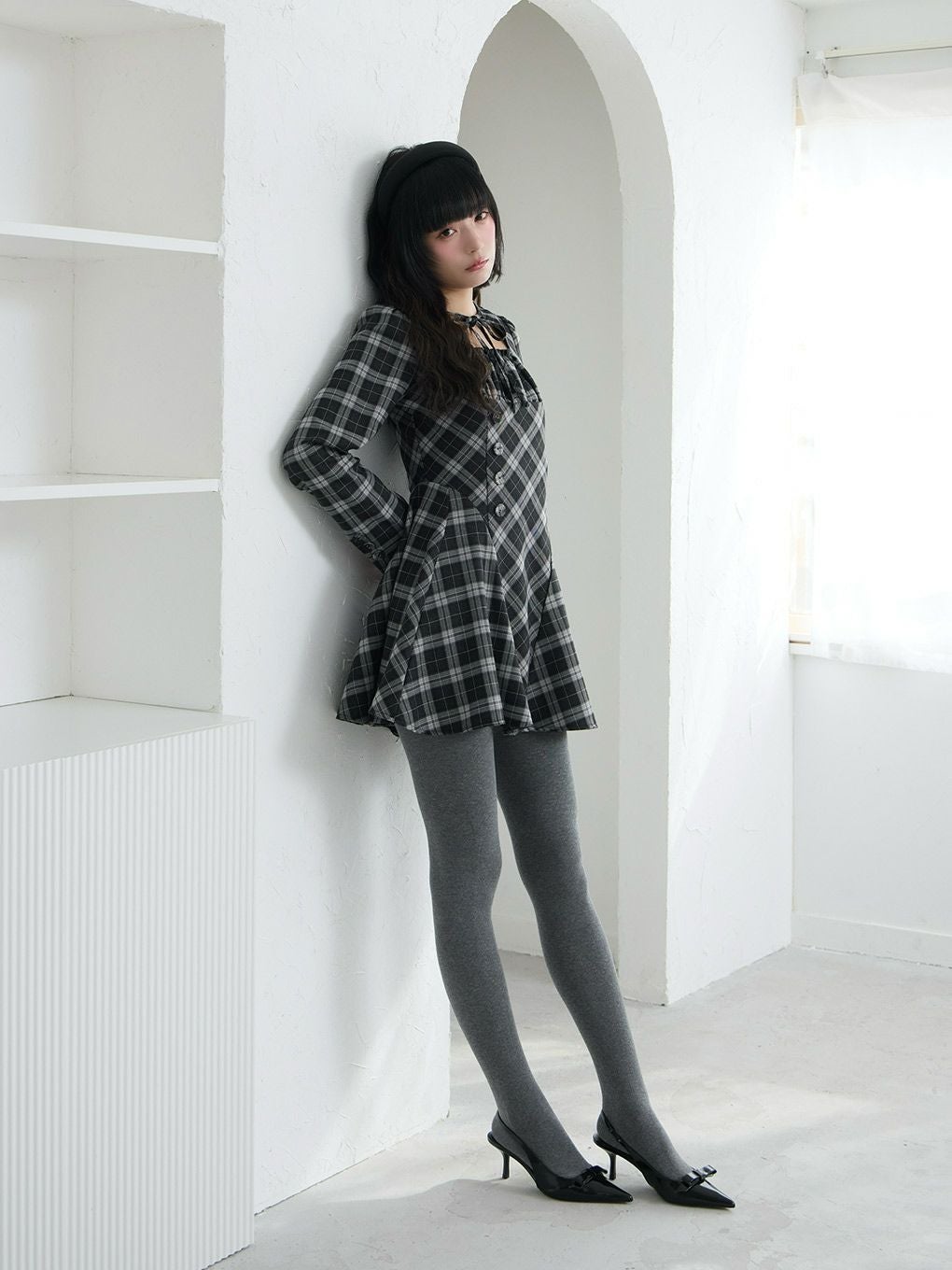 【BUBBLES】オープンネックフレアワンピース