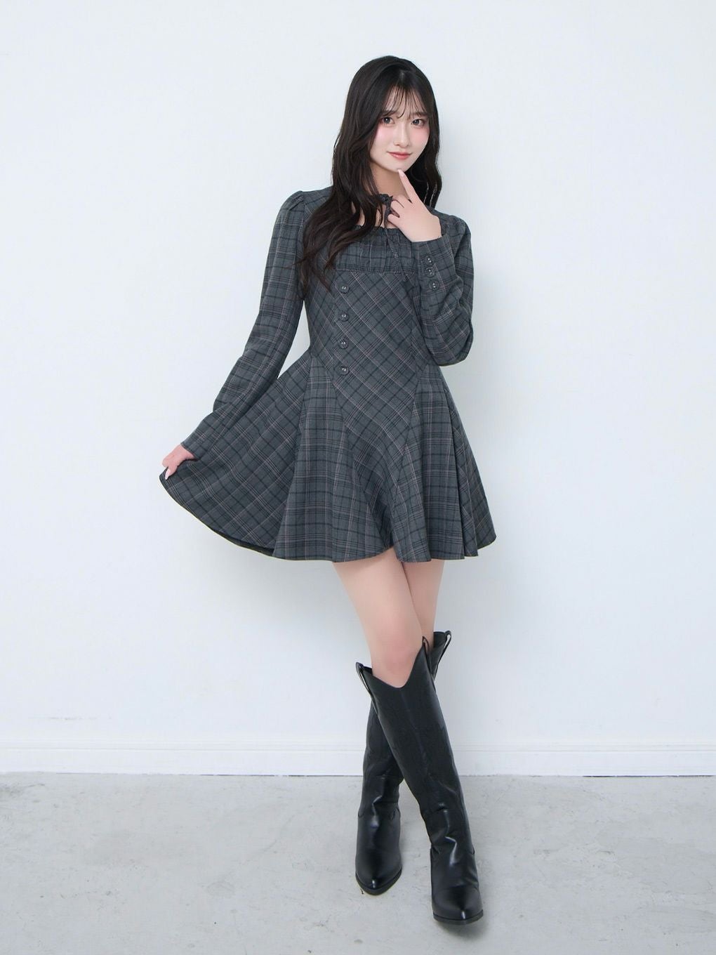 【BUBBLES】オープンネックフレアワンピース