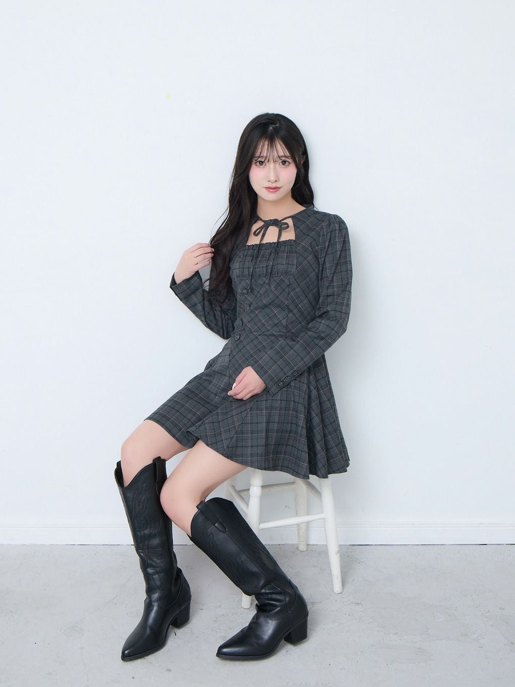 【BUBBLES】オープンネックフレアワンピース