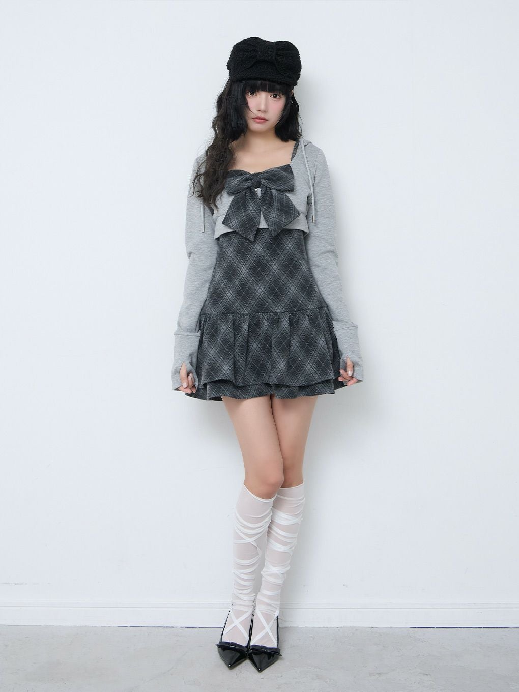 【BUBBLES】チェックパーカーワンピース