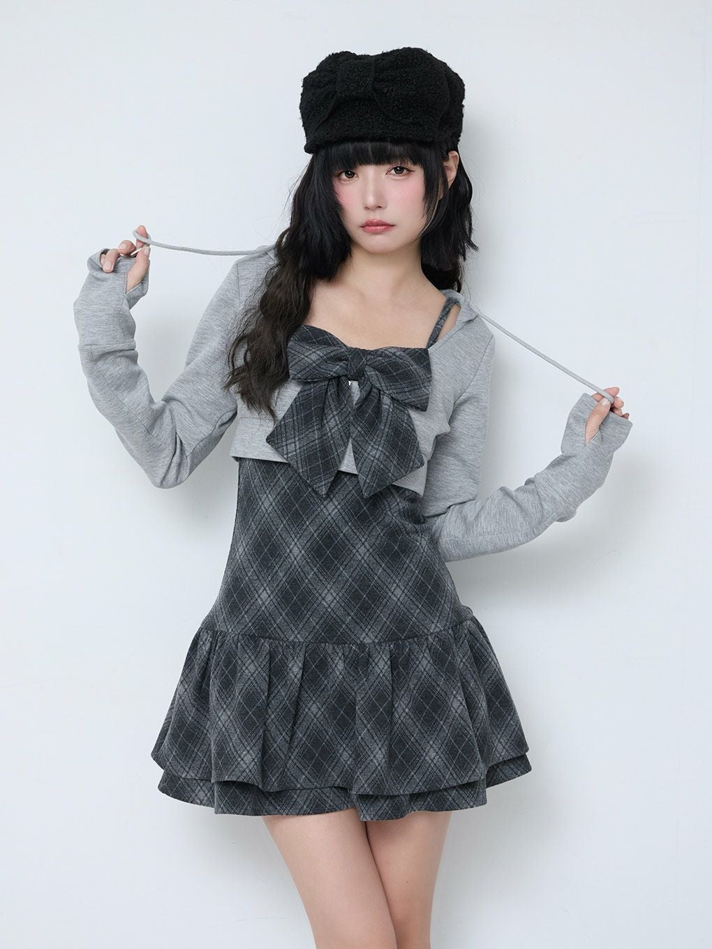 【BUBBLES】チェックパーカーワンピース