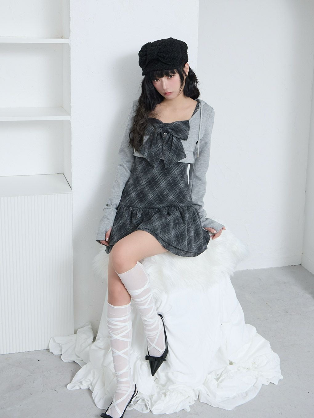 【BUBBLES】チェックパーカーワンピース